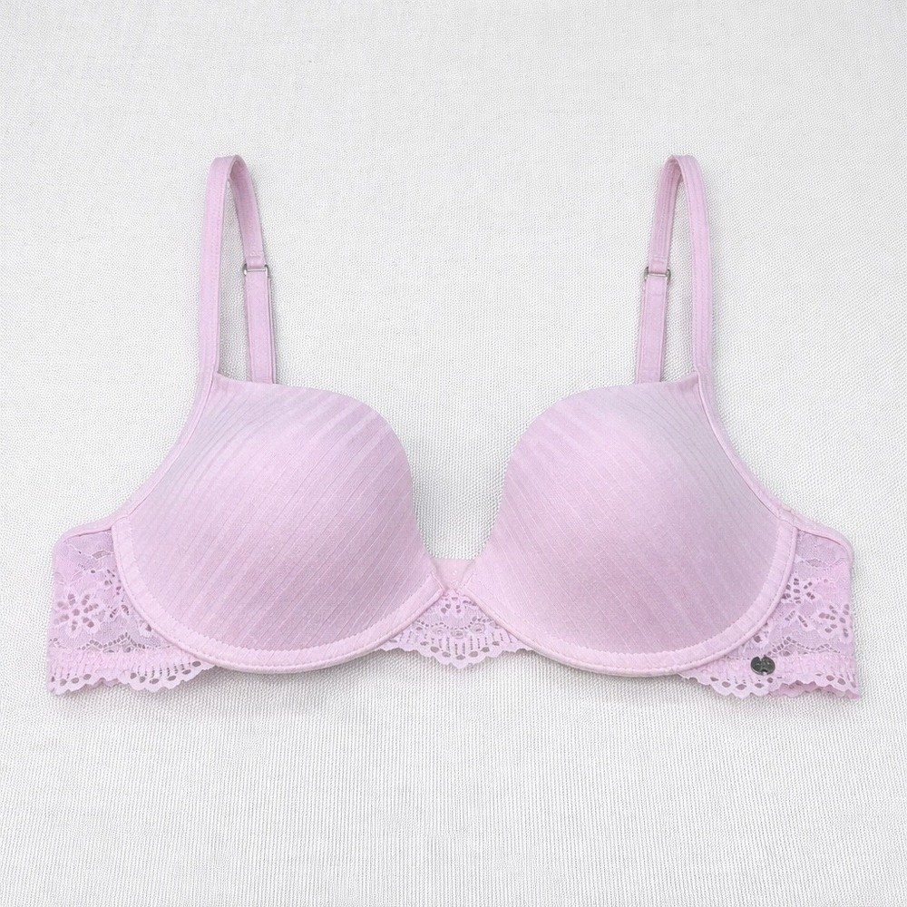 Lucky Brand Pink Lace Trim  Push Up Bra 36C Underwire Dainty Soft Cottagecore